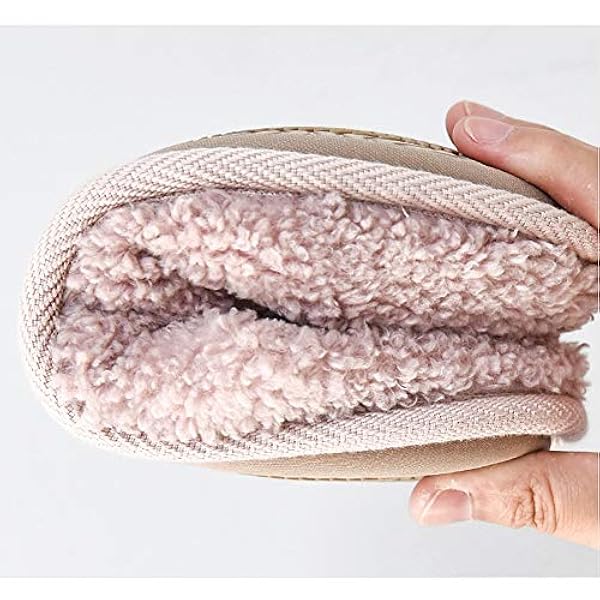 Home Cotton Slippers,Plush Fleece Lined Wool-Like Comfortable Warm Fluffy Memory Foam Shoes Indoor Outdoor Anti-Skid Rubber Sole Machine Washable,Pink,S (Beige X)