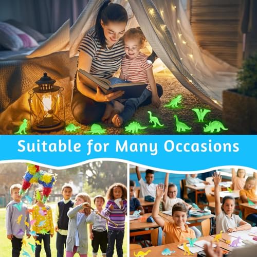 Image of DURAZO Glow in Dark Dinosaur Toys, 11 Pieces Multi-Coloured Set, Party Favours and Classroom Prizes for Kids 3+ Years, Multicolour and Multishape Dino Toys