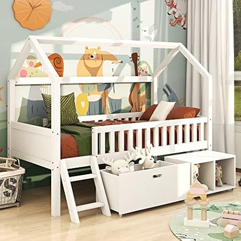Merax Kids Bed with Stairs and Storage Cover