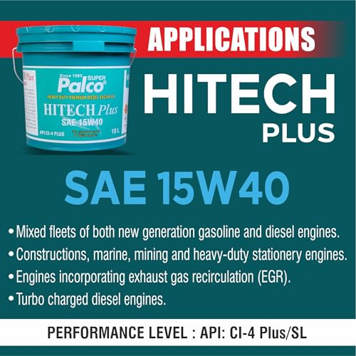 Image of PALCO Hitech Plus 15W40 Diesel Engine Oil 10 Litre for Heavy Duty Cars, Commercial Vehicles & Turbocharged Diesel Engines, EGR Compatible