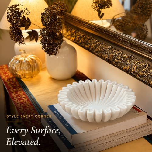 Image of Marble Urli Bowl for Home Decor | Handcrafted Floating Bowl, Decorative Centerpiece for Living Room, Luxury Stone Urli Dish, Pooja Decor & Festive Gift Item (Ruffle Urli /9 Inch)