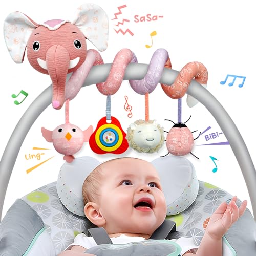 Image of XIXILAND Car Seat Toys for Babies 0-6 Months Boy Girl Stroller Toys, Baby Toys Infant Toys 0-6 Months Crib Hanging Toys, Newborn Toys 0 3 6 9 12 Months Brain Development - Music Mirror Rattles Teether