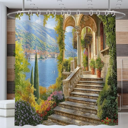 Rideau de douche paysage vintage pour sublimer votre baignoire 240x200cm lavable - 3
