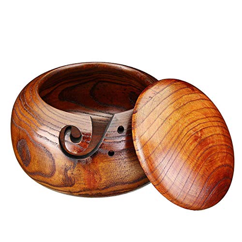 AiCheaX Bambou Fil Titulaire Bol Avec Couvercle Écheveaux En Bois À Tricoter Crochet Fil Boîte À Paniers De Stockage