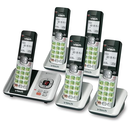 Image of VTech CS6529-5 5-Handset DECT 6.0 Cordless Phone, Silver /Black | Answering System, Caller ID /Call Waiting, Wall-Mountable, LCD Screen, Handset Speakerphone
