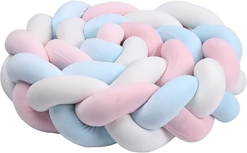 Cojín trenzado hecho a mano de 3 hebras, suave y anudado, cómodo cojín decorativo de riel largo para dormitorio (rosa blanco y azul, 78.7 pulgadas) disponible en Yaxa Venezuela