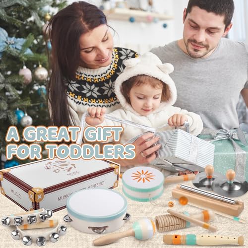 Baby Musical Instruments - Montessori Musical Toys for Toddlers 1-3, Wooden Percussion Instruments Set, Neutral Colors Modern Boho Music Toys for 1 Year Old, Kids Preschool Educational Birthday Gifts - Image 7