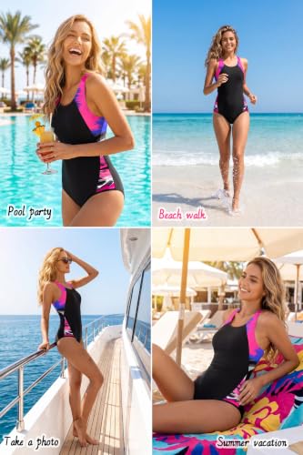 Image of Beautikini Period Swimwear One Piece Leakproof Menstrual Swimsuit Racerback Color Block Bathing Suit for Teen Girls Women