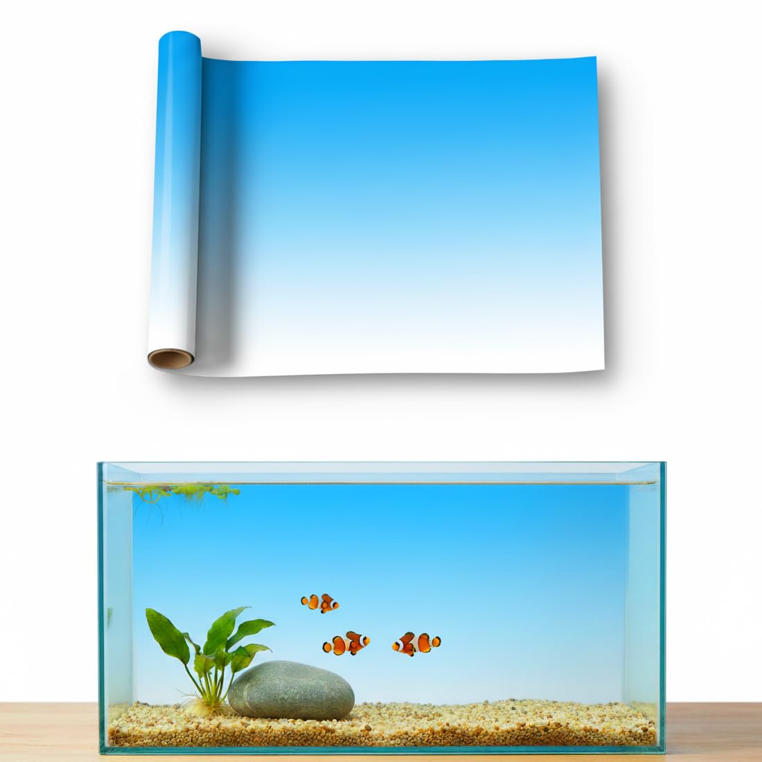 WAWPU Aquarium Background - Static Cling Fish Tank Sticker - Cyan Blue Gradient | Easy Install for Glass Tanks, No, Reusable(White Blue,16 x 12 inches)