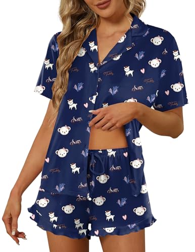 Image of Ekouaer Pajamas Set for Women Short Sleeve Sleepwear Button Down Pjs Lounge Sets Soft Nightwear