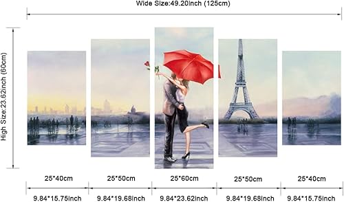 Miniatura 6 de Pyradecor Lienzo impreso para pared, diseño de amor en París, pinturas al óleo, cuadros de paraguas rojo para sala de estar, dormitorio, decoración