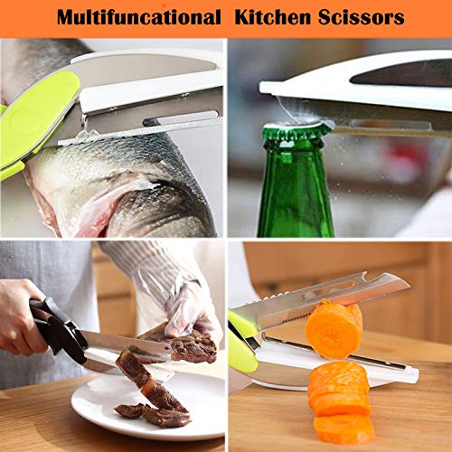 O'woda Clever Cutter 2-in-1 Knife and Cutting Board Stainless Steel Multipurpose Kitchen Scissors Food Chopper Fruit Vegetable Slicer with Garlic Press Suitable for Outdoor Picnic Barbecues, Kitchen