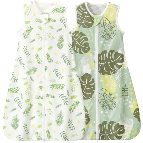 Image of 2 Pack 1 TOG Baby Sleep Sack, 100% Cotton Soft Spring & Autumn Lightweight Sleep Sack for 0-6 Months, Broadleaf & Youngleaf, M