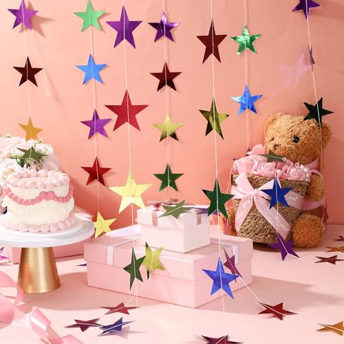 Image of Patelai 130 Feet Glitter Star Garland Banner 2026 Party Decoration Double Side Star Hanging String Streamer Paper Twinkle for Graduation Wedding Birthday (Green,Blue,Purple,Red,Gold)