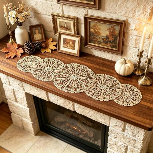 yuboo Small Gold Table Runner 36 Inches Round Hollow Flower Table Runner - image 8