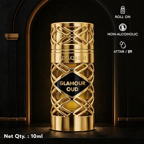Image of Adilqadri Glamour Oudh Attar 10ml for Men | Long Lasting Luxury Perfume Oil with Woody & Spicy Notes of Saffron, Nutmeg, Oud, Patchouli & Musk