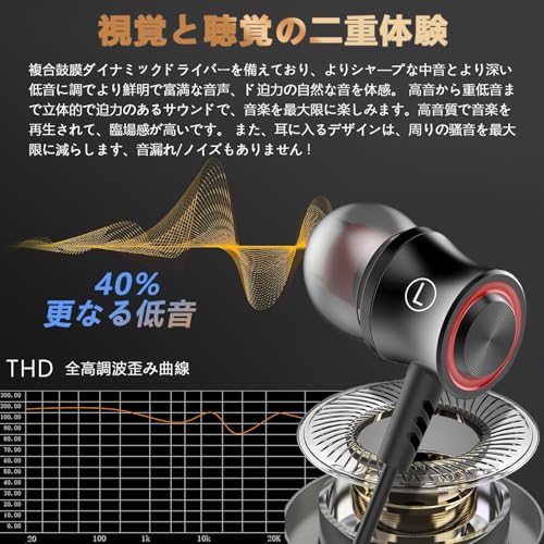 イヤホン 有線イヤホン 3.5mmジャック【2025改良型】 ノイズキャンセリング マイク付き クリア通話対応 音量調節 ステレオイヤフォン イヤフォン人間工学 小型·軽量 クリア通話 カナル型 スマートフォン/PC/MP3の3.5mmプラグ対応（レッド）