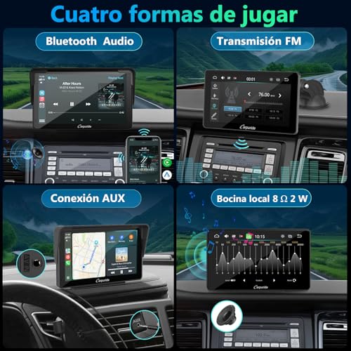 Carpuride Estéreo para Coche, Carplay inalámbrico portátil y Android Auto, Radio de Pantalla táctil HD 1080P de 7 Pulgadas con BT 5.0, Soporte de Enlace de Espejo para camión RV Dash Mount - imagen 4