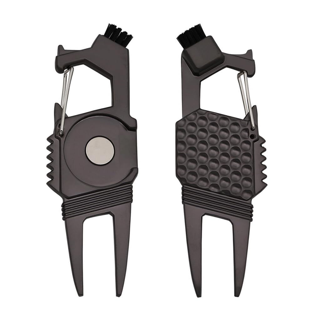 MiOYOOW - Juego de 2 herramientas de reparación de golf (divot golf, tenedor de golf con marcador de pelota de golf magnético/abridor de botellas/función de cepillo de club, accesorios de golf para