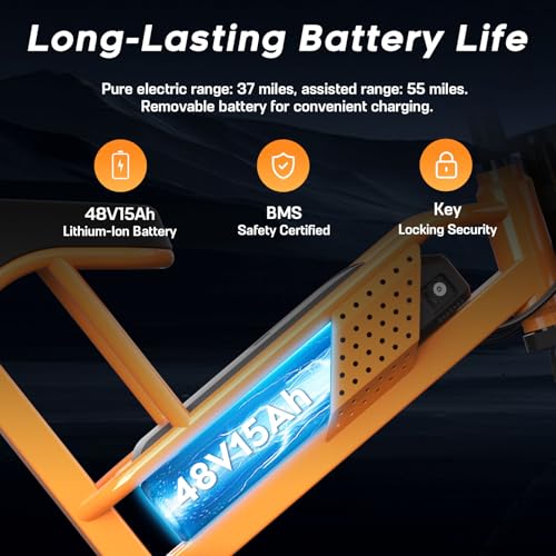 Spacewalk M7 Electric Bike,20" Fat Tire Ebike,Ideal for Riders Under 5'5" & Above,4 Shock Absorbers More Comfort,24.9mph,1500W (Peak) Motor,48V 15AH Battery,50 Miles Electric,75 Miles PAS - Orange