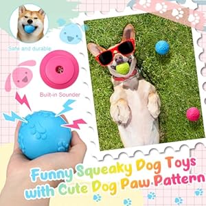 24 Pieces Squeaky Balls for Dogs Rubber Squeaky Dog Toys Bulk 2.36 Inch Dog Toys Ball Interactive Chewing Ball for Medium and Small Dogs Puppy, 3 Colors (Dog Paw Style)