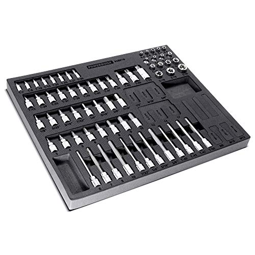 Powerbuilt 64 Piece Bit Socket Set, Hex, Torx, Specialty Bits, Up to 4 Inch Length, Long Reach E-Torx, Laser-Cut Organizing Tray, 949010