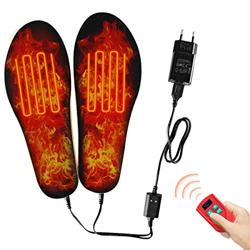 Eléctrica Plantillas Calefactables con Control Remoto, Tamaño Ajustable, Batería Recargable Incorporada, Ajuste de Temperatura de 3 Velocidades, Calentador de Pies con Calefacción para Hombres Mujeres
