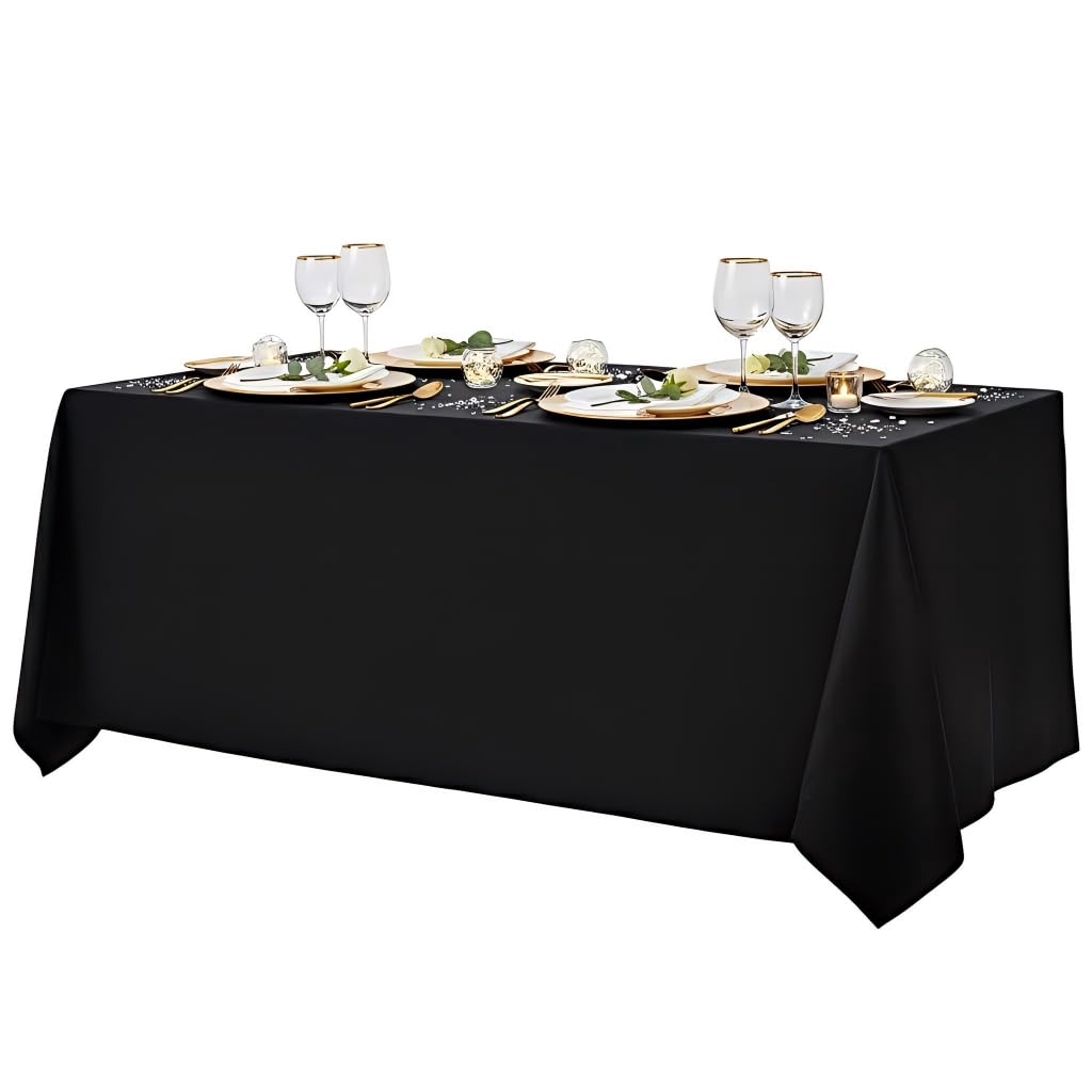 Photo 1 of Surmente Black Tablecloth 90 x 156-inch Rectangular Polyester Table Cloth for Weddings, Banquets, or Restaurants