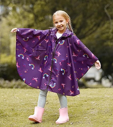 Image of SaphiRose Lightweight Kids Rain Poncho Waterproof Jacket Zipper Up Rain Coat
