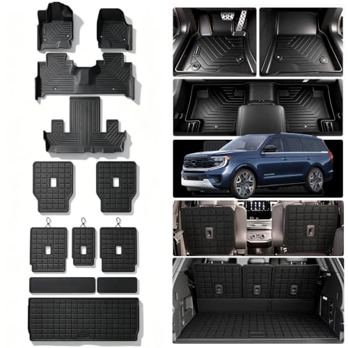 MJBYMAT Floor Mats for 2025 2026 Ford Expedition 7 Seats 2nd Row Bucket Seats (Not for Max) & Trunk Mat & Backrest Mat TPE All Weather Protection 2nd & 3rd Row Backrest Mats Full Set Accessories