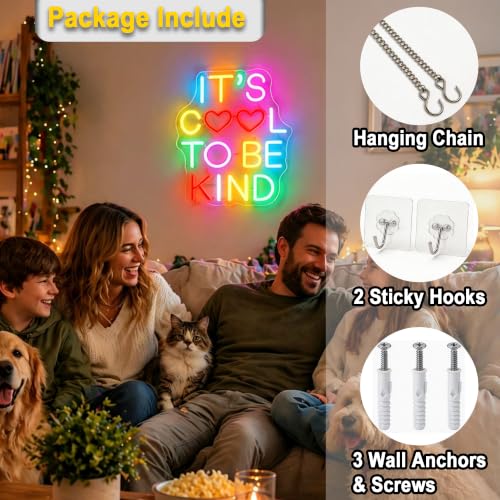 Image of It's Cool To Be Kind Neon Sign for Wall Decor Light Up Sign Positive Led Signs for Class Room Party Home Wall Decor USB Powered