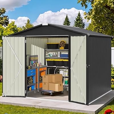 Patiowell 8x8 FT Outdoor Storage Shed, Garden Tool Storage Sheds with Sloping Roof and Double Lockable Door, Outdoor Shed for Backyard Patio Lawn, Black