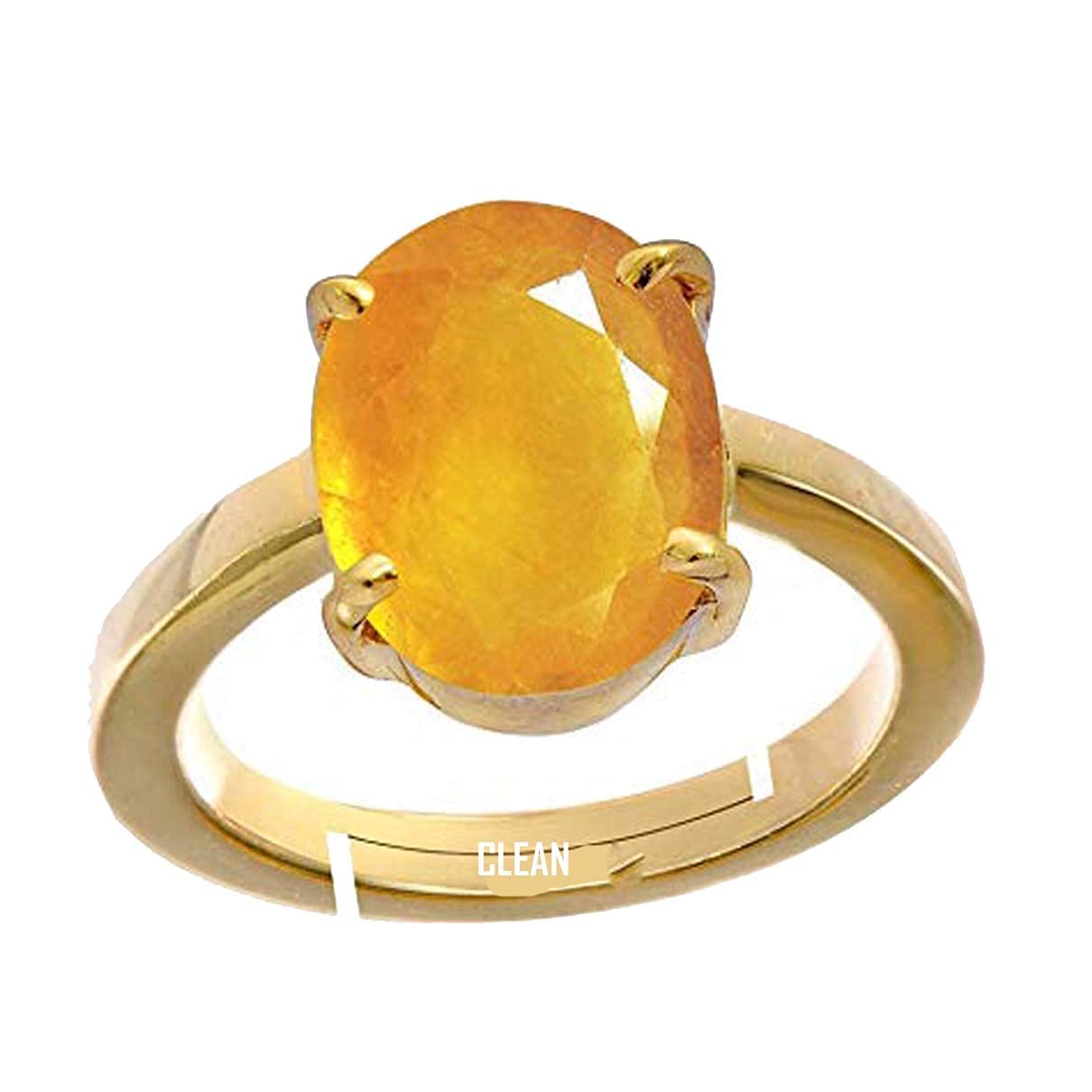 CLEAN GEMS Natural Certified Yellow Sapphire (Pukhraj) 3.25 Ratti or 3 Carat To 10.25 or 9.50 Carat Panchdhatu 22k Gold Plated ADJUSTABLE Ring For Men & Women