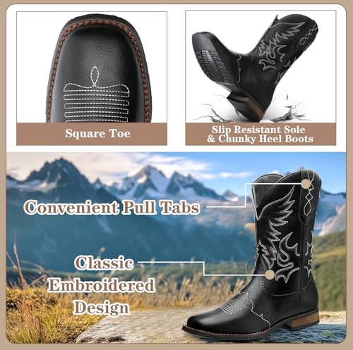 Cozypower Cowboy Boots for Men Western Square Toe Embroidered Cowboy Boots for Adult Halloween Costume Cosplay4