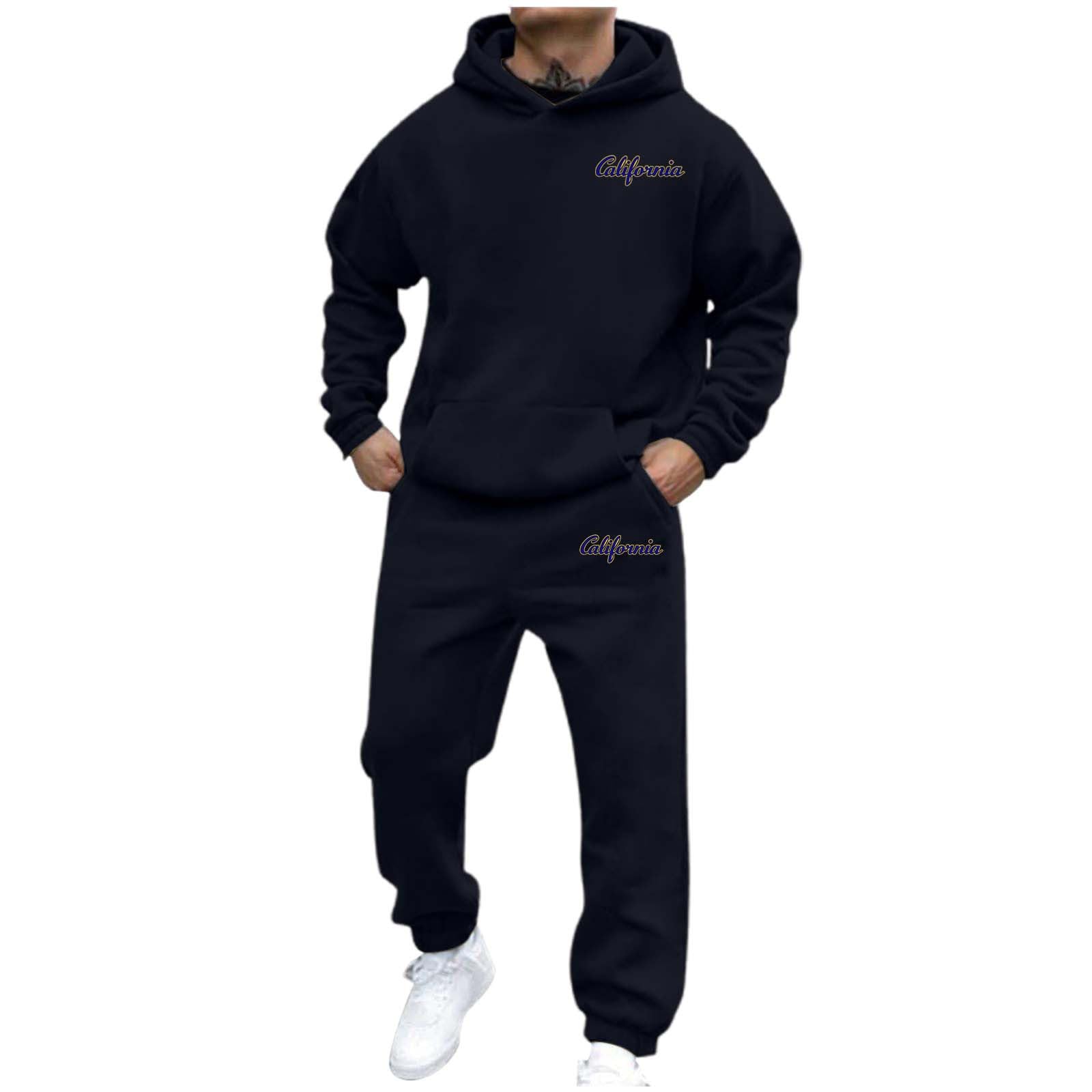 Tuta Completa Uomo Tute Sportive, Completo Sport Felpa con Cappuccio Pantaloni Abbigliamento Sportivo Uomo E Abbigliamento Palestra Completi Sportivi da Uomo Tute da Casa Jogging con Elastico in Vita