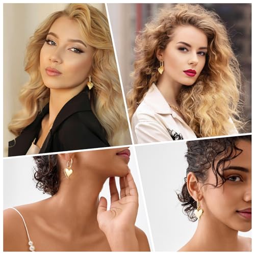14k Gold Plated Lightweight Heart Dangle Earrings for Women, 925 Sterling Silver Posts Huggie Hoop Earrings3