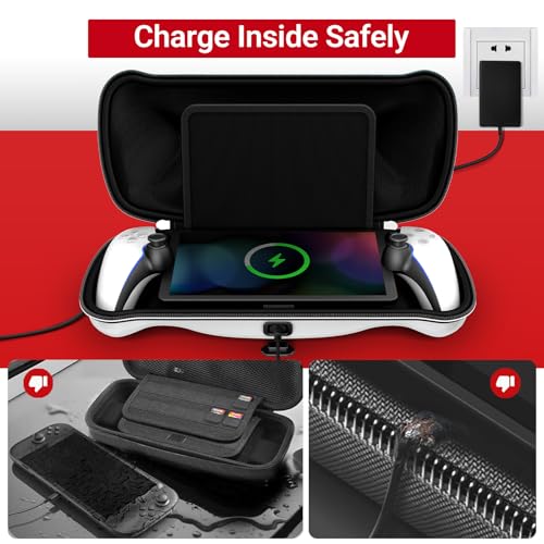 Image of ivoler 7 in 1 Carrying Case for PlayStation Portal ,Charging Inside Port Carrying Case & 2 Pcs Screen Protectors +4 Thumb Grips,Portable Travel Handbag for PS5 Portal Console Accessories Bundle,White