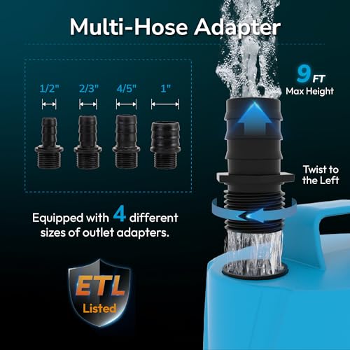 Image of Hexago 580GPH Submersible Water Fountain Pump, 60W Small Sump Pump with 9FT High Lift, Aquarium Pumps for Outdoor Pond, Hydroponic, Statuary, Waterfall, Aquarium, Fish Tank
