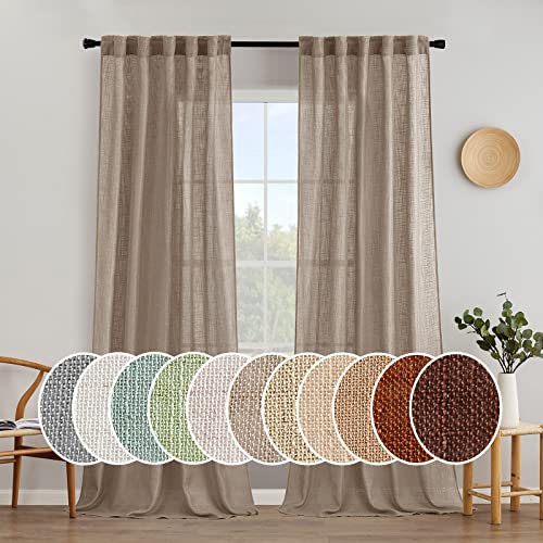 MIULEE Taupe Linen Curtains 96 Inch Long for Bedroom Living Room, Soft Thick Linen Textured Window Drapes Semi Sheer Light Filtering Back Tab Rod Pocket Burlap Look Farmhouse Country Decor, 2 Panels