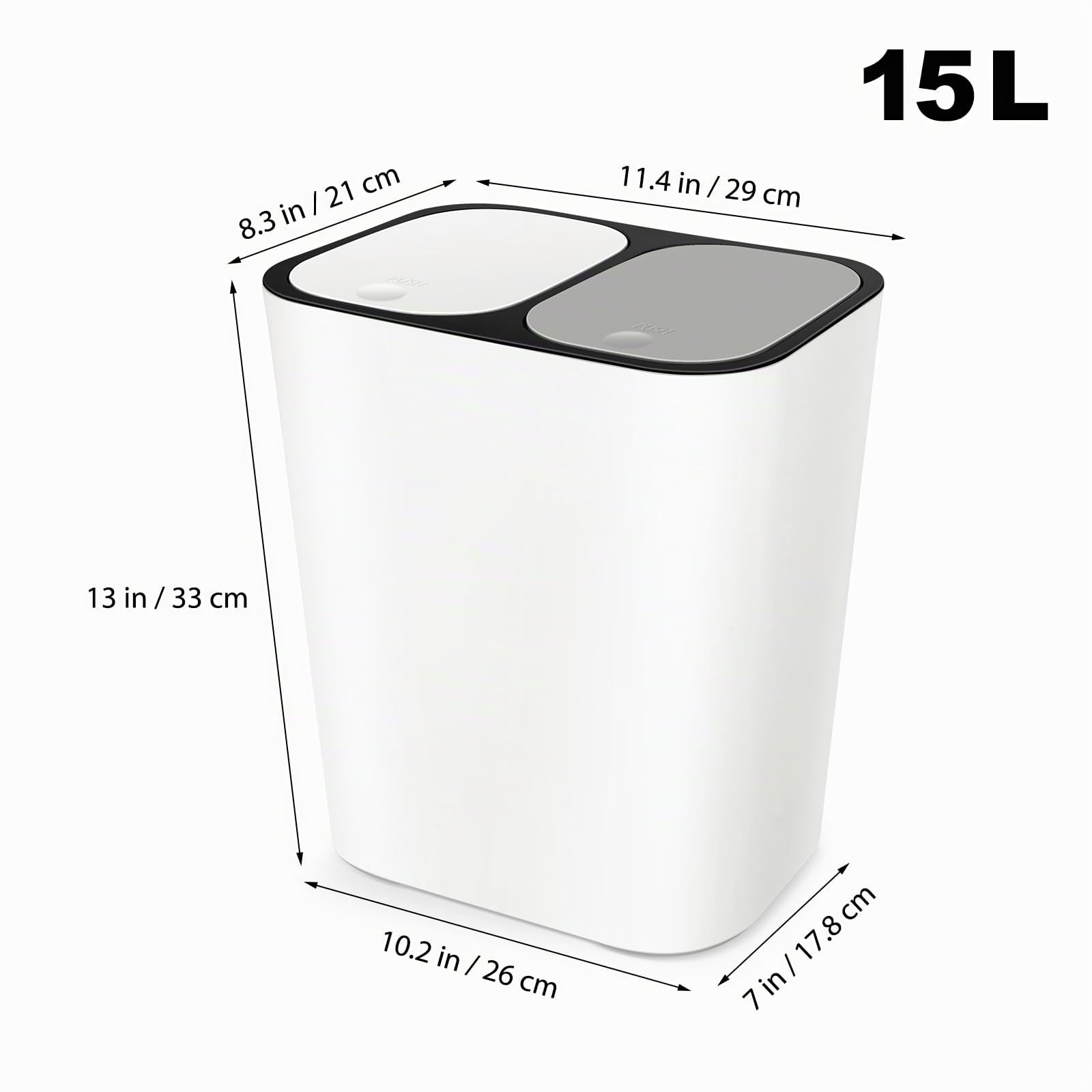 Alipis Pattumiera a Doppio Scomparto Per Rifiuti Cucina Con Separazione Umido E Secco Contenitore Per Spazzatura Interno 13L Bidone Differenziata Con Coperchio