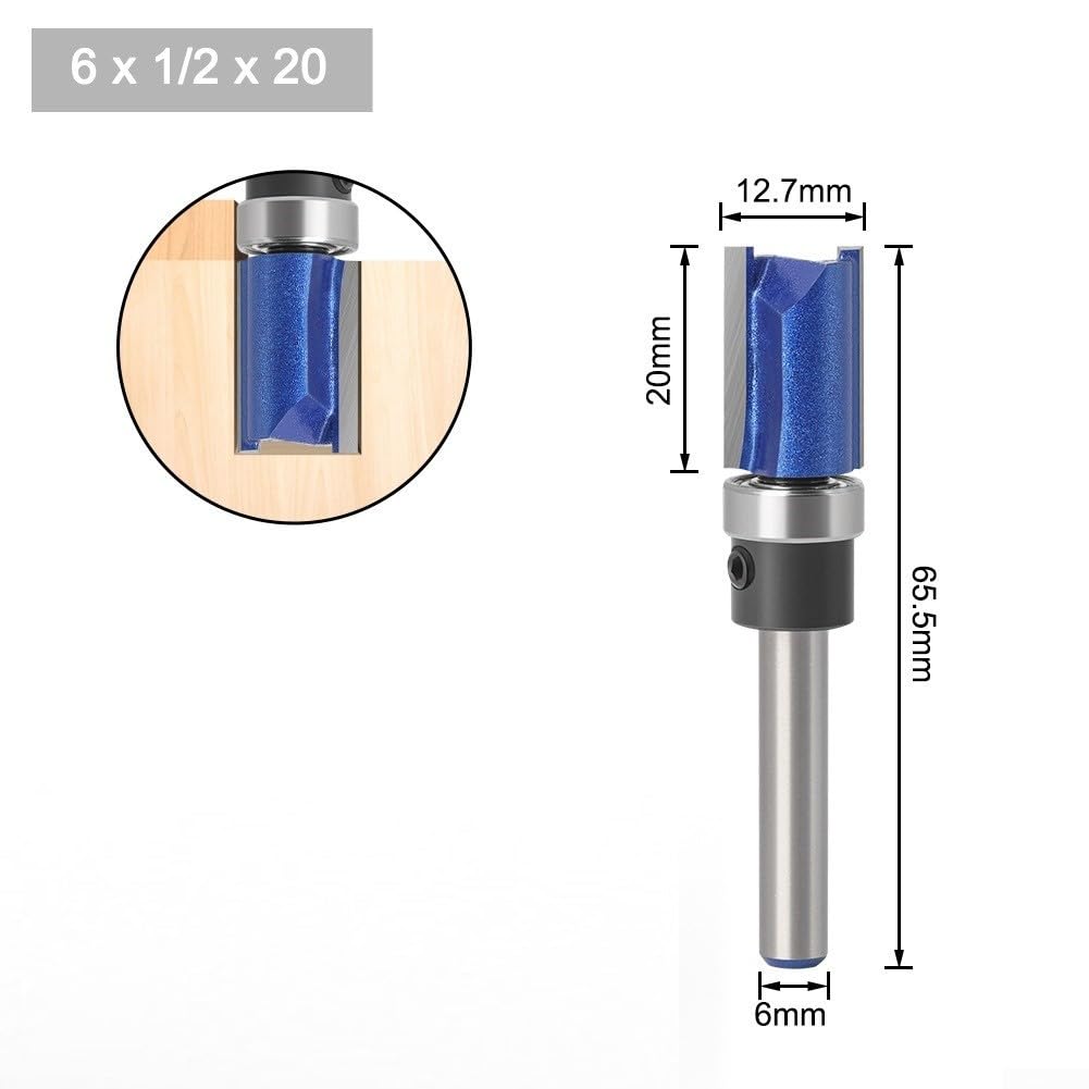 Punta per fresa industriale con codolo da 6 mm, con cuscinetto superiore, per lavorazione del legno, perfetta per cassetti artigianali (2#)