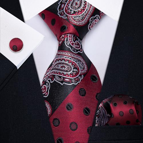 Image of YourTies Silk Paisley Floral Tie and Pocket Square Cufflinks with Lapel Pin Sets for Men 5PC Wedding Party