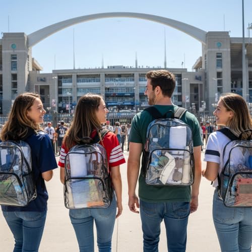 Image of Amylove 6 Pcs Clear Backpack bulk for Stadium Events Heavy Duty PVC Transparent Bookbag for College Workplace Security (15 Inches,Black)