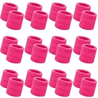 Bememo 24 Pcs Neon Wristbands for Kids End of The Year Student Gifts Bulk Tennis Wrist Sweatbands 80s Neon Youth Basketball Wrist Bands for Boys Girls 90s Glow Party School Supplies(Rose Red)