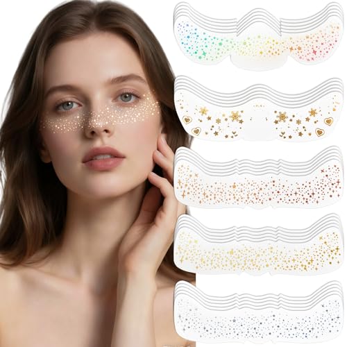 Hyhuiyin Glitter Face Freckles Tattoo 25 Pcs Temporary Face Tattoo Gold Face Sparkle Faux Freckles Makeup Patches Waterproof Glitter Stickers Long Lasting Tattoo Stickers for Women Girls