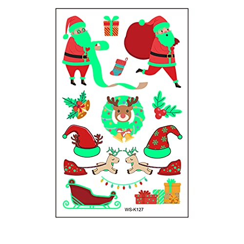 Set van 18 kindertattoos, lichtgevende kersttatoeages, stickers, glow in donker, kinderen, cartoon-tatoeages, gezicht… - Image 6