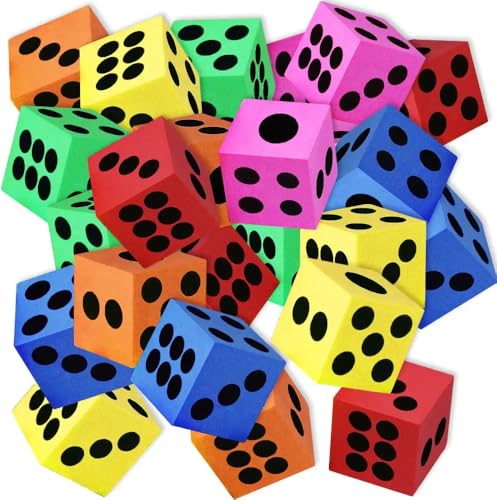 ArtCreativity Pack of 24 Colored Foam Dice Set -1.5 Inches Big - Colorful Dice Set - Six Assorted Colors - Fun Playing Kids Math Games, Classroom...