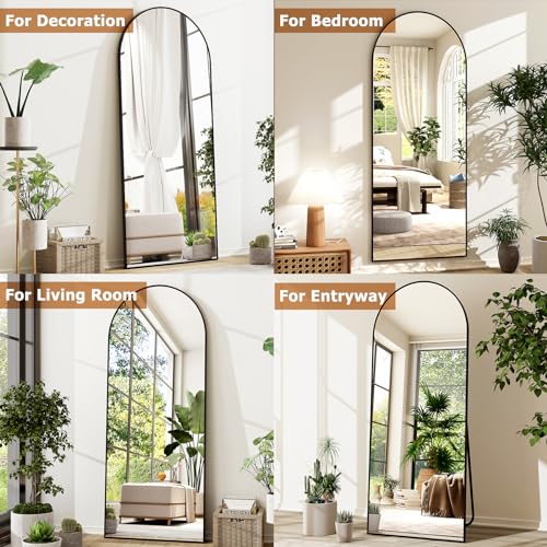 GLSLAND-21x64 inch Arched Full Length Mirror-Aluminum Alloy Frame High Definition-Full Body Mirror for Bedroom or Living Room