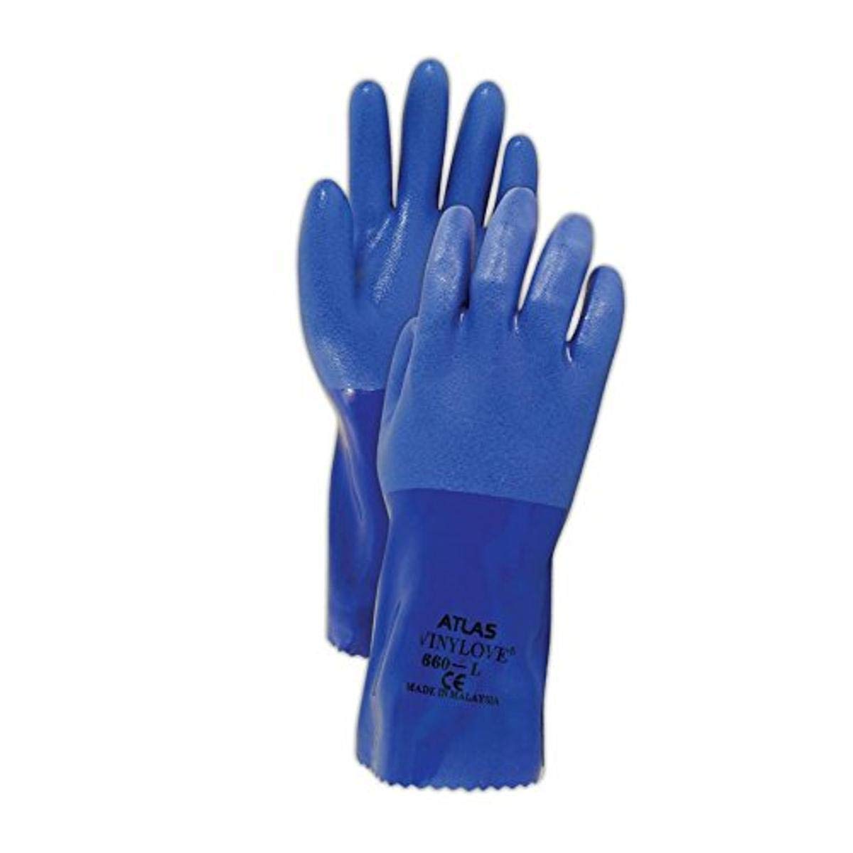 Showa Best 660-10 SHOWA Best P660 Vinyl Ove Premium Vinyl Coated Liquid Proof Gloves Blue 10 XL 12