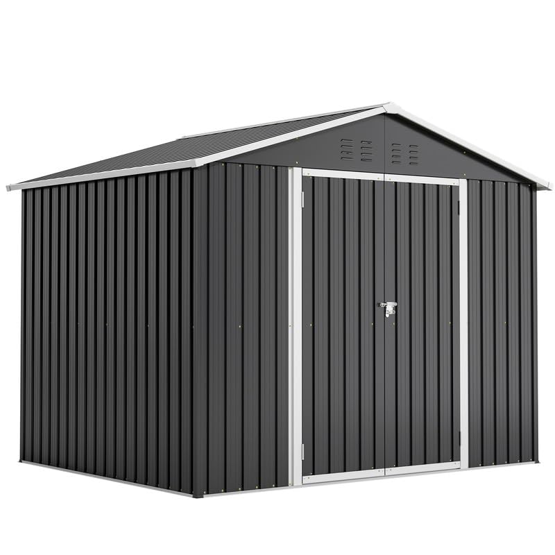 Abri de jardin en métal de 8 m³, avec porte coulissante et 4 ventilations, abri de jardin verrouillable, 240 x 192,3 x 191 cm, résistant aux intempéries, pour jardin/terrasse, en métal, gris